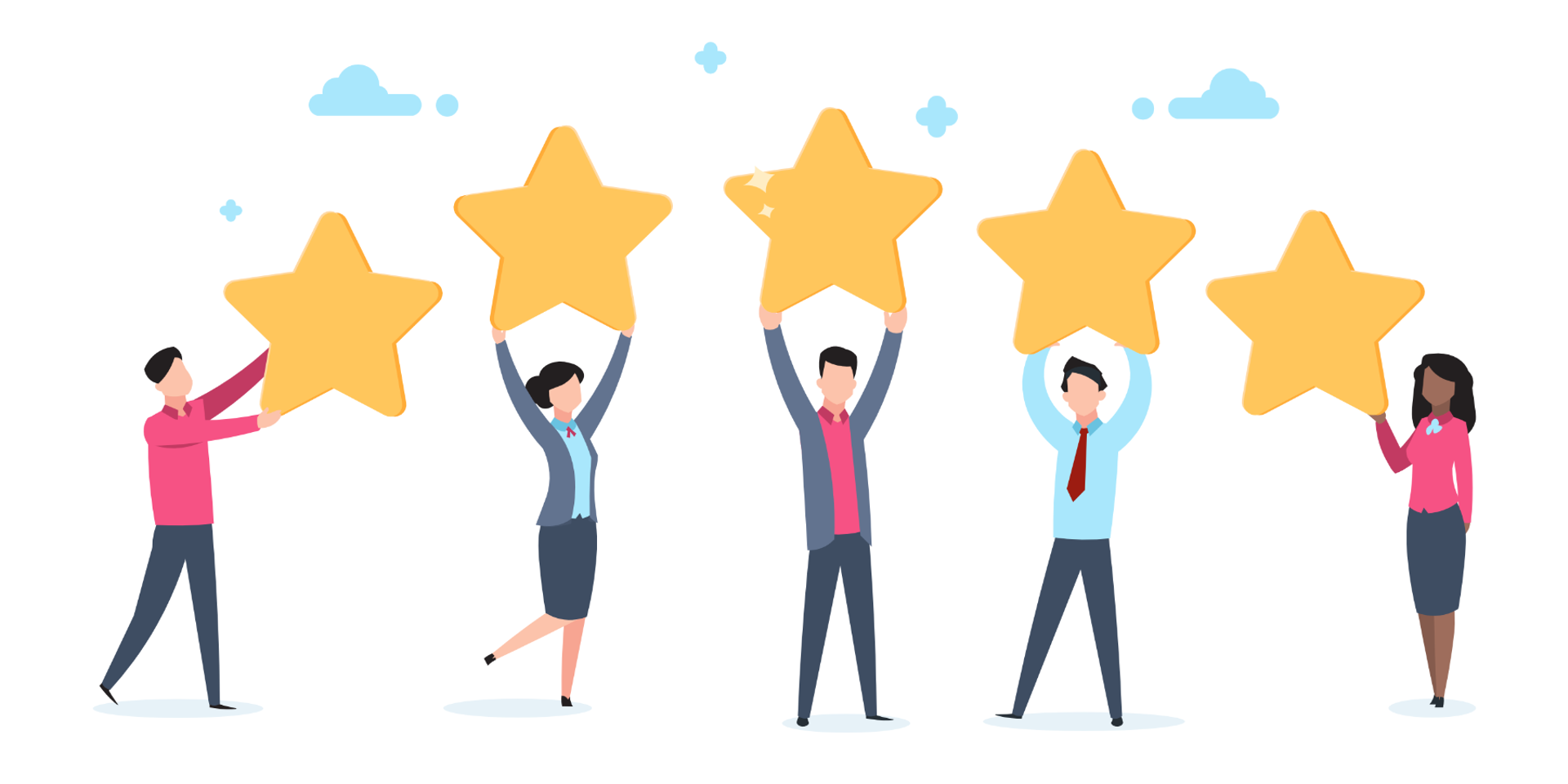 Flat Illustration Of People Holding Up Big Gold Stars
